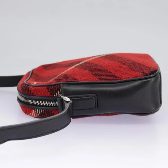 BURBERRY Nova Check Shoulder Bag Wool Red Silver - Picture 7 of 16